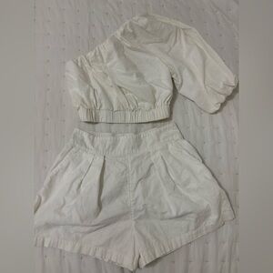 Abercrombie White One Shoulder Top and Shorts Set